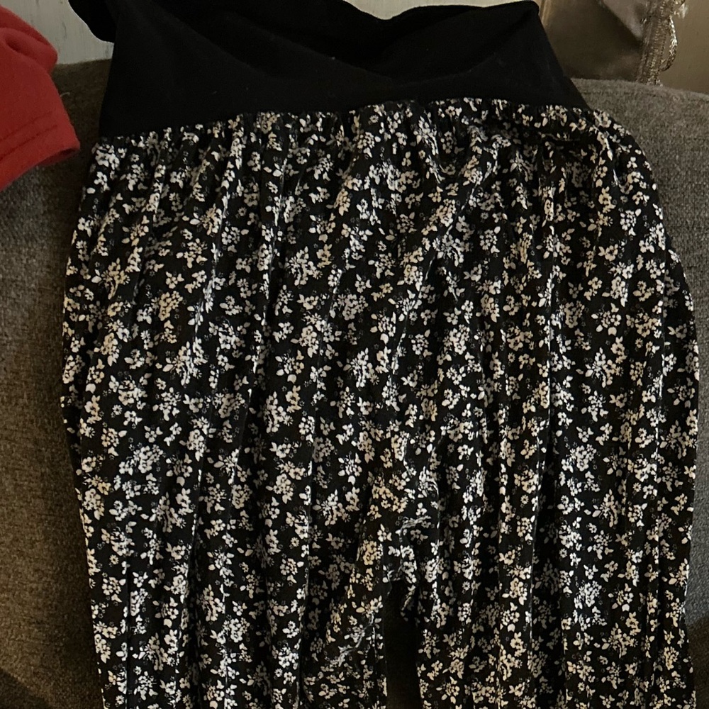 Large Maternity Black and White Floral Pants